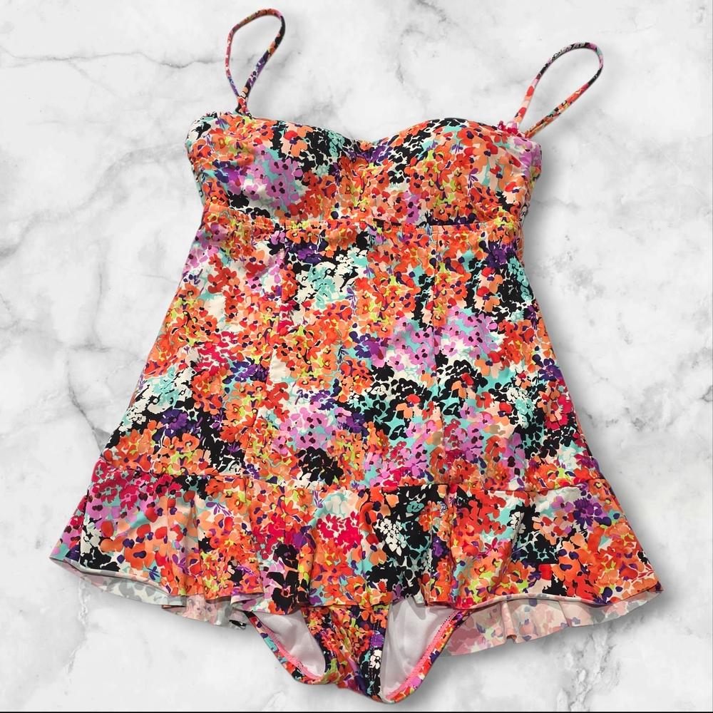 Kenneth Cole Reaction Multicolor Floral Swimdress Size Small (S) E42